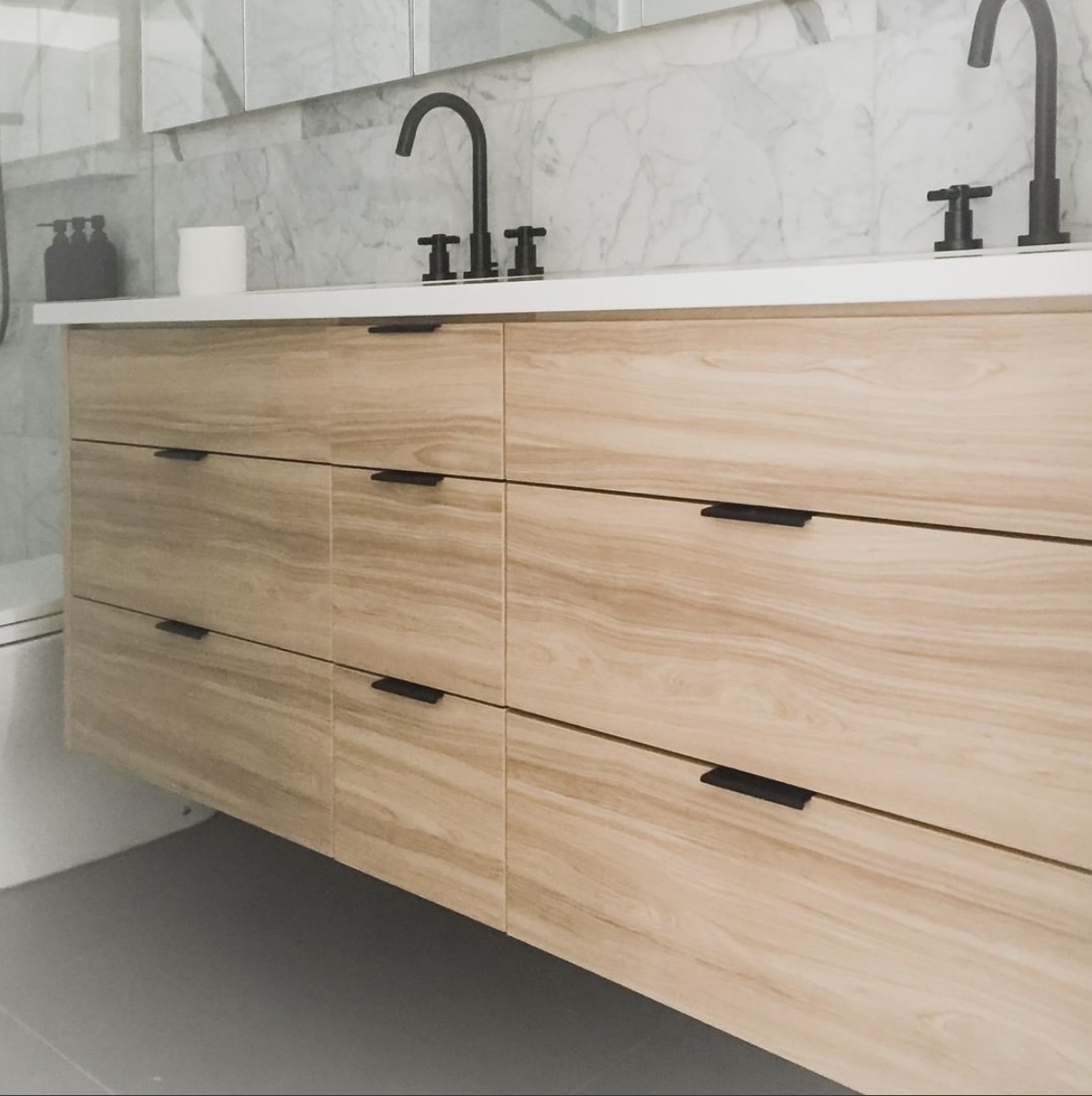Custom bathroom cabinets in Langley crafted by Giovani Interior Millwork.
